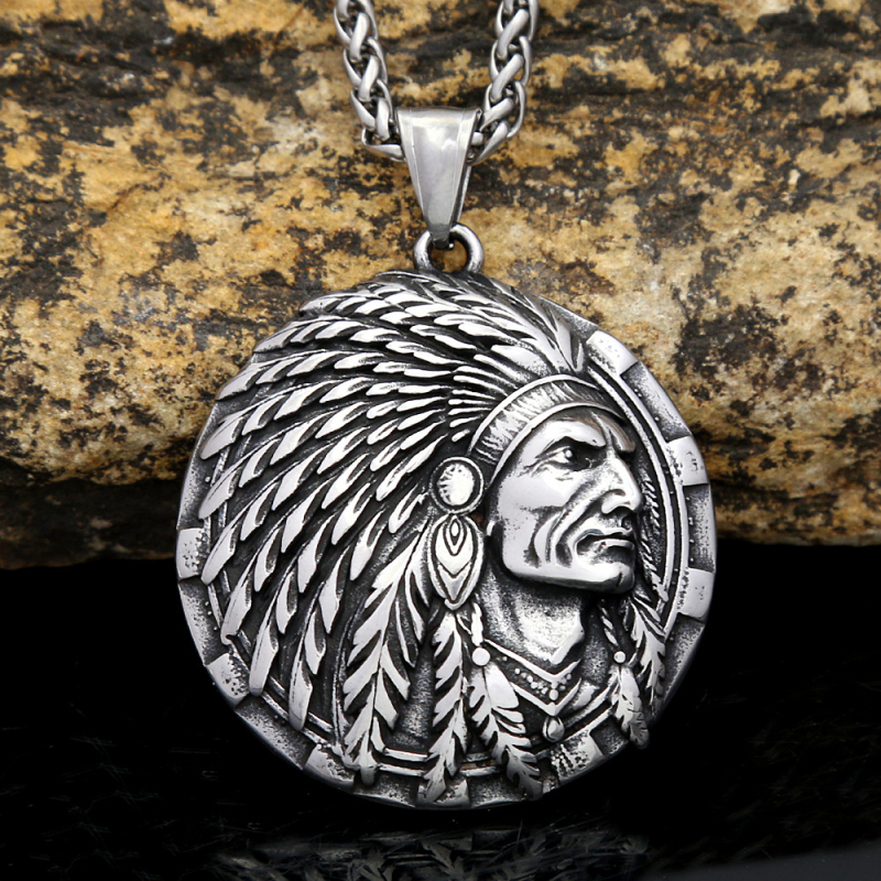 Ogrlica s indianskim privjeskom od titan čelika, elektroplirano, vintage stil, 18 g, unisex