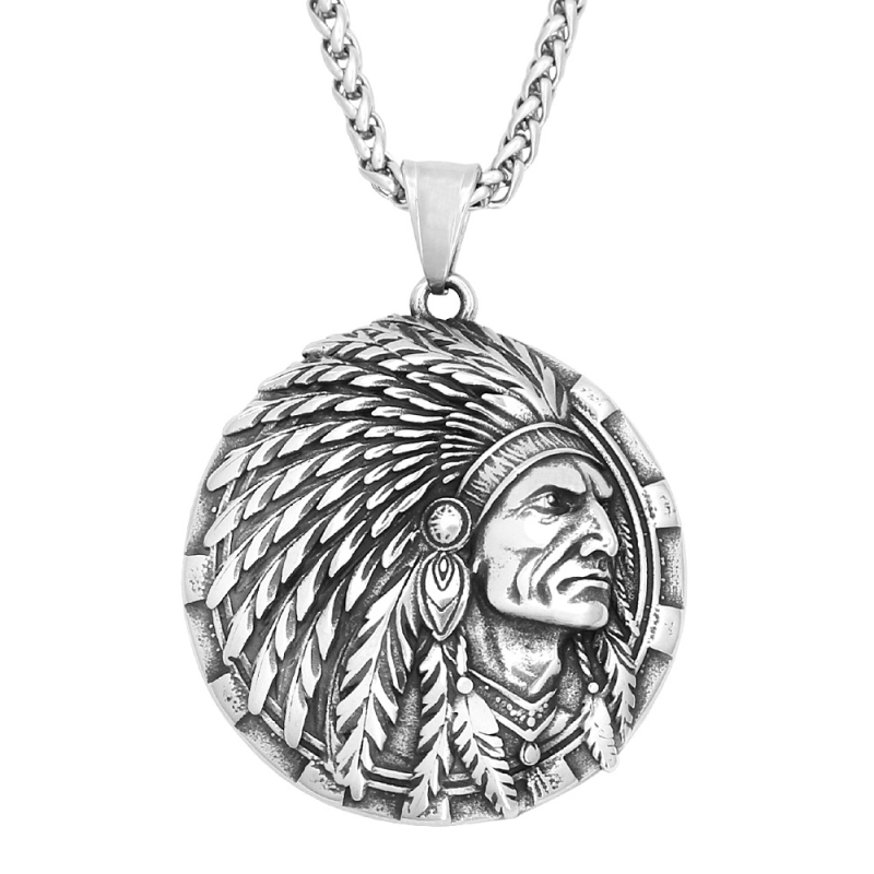 Ogrlica s indianskim privjeskom od titan čelika, elektroplirano, vintage stil, 18 g, unisex