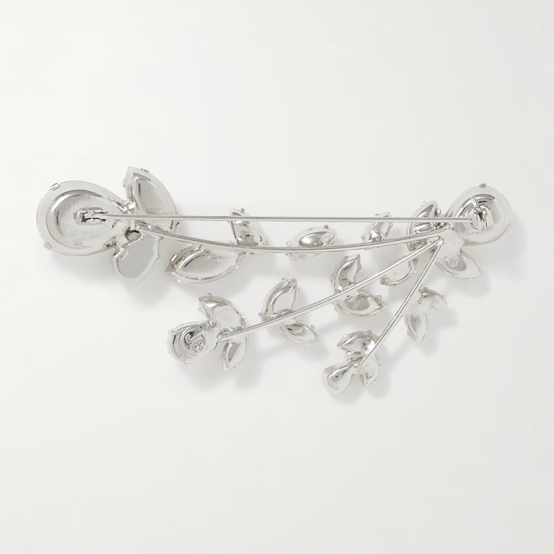 Брошка – кристални камъни, цветеобразна форма, електроплакирана повърхност, декоративна и регулируема