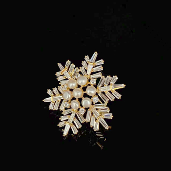 Γυναικεία καρφίτσα σε κορεατικό στυλ με σχέδιο χιονονιού, χαλκός, ρόμβος σχήματος, ηλεκτροπλατίωση, Wanlina