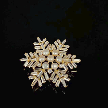 Γυναικεία καρφίτσα σε κορεατικό στυλ με σχέδιο χιονονιού, χαλκός, ρόμβος σχήματος, ηλεκτροπλατίωση, Wanlina