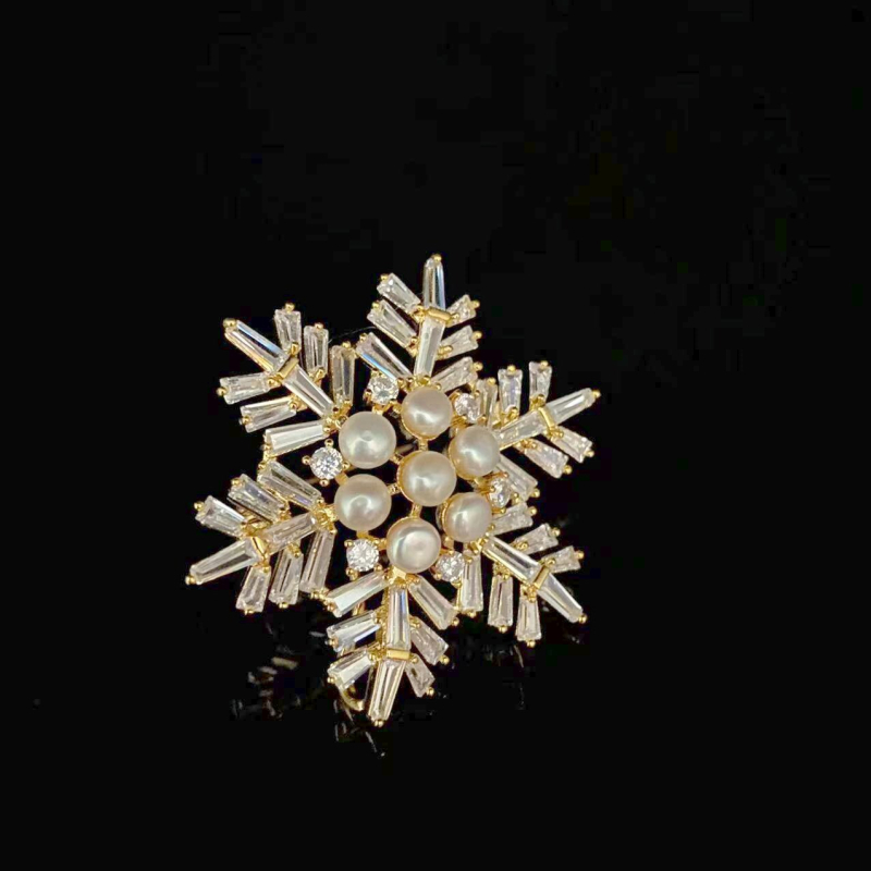 Γυναικεία καρφίτσα σε κορεατικό στυλ με σχέδιο χιονονιού, χαλκός, ρόμβος σχήματος, ηλεκτροπλατίωση, Wanlina