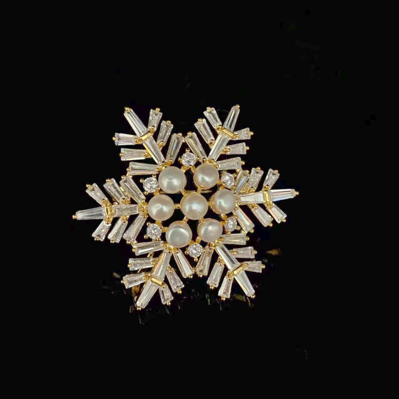 Γυναικεία καρφίτσα σε κορεατικό στυλ με σχέδιο χιονονιού, χαλκός, ρόμβος σχήματος, ηλεκτροπλατίωση, Wanlina