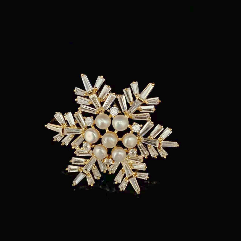 Γυναικεία καρφίτσα σε κορεατικό στυλ με σχέδιο χιονονιού, χαλκός, ρόμβος σχήματος, ηλεκτροπλατίωση, Wanlina