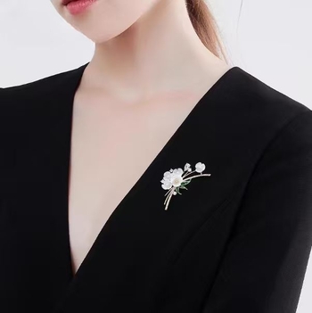 Брошка за костюм, флорална композиция с цветя и листа, сплав, стил корейски, електроплатинация