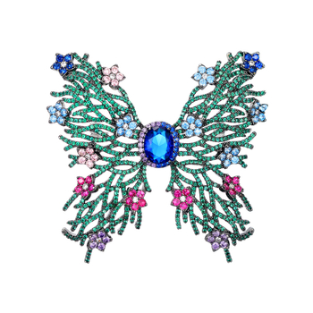 Брошка пеперуда с микроинкрустирани цирконии (Материал: Copper; Марка: Hyun da; Функция: Мултифункционална; Стил: Fashion)