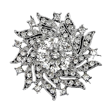 Брошка от сплав със снежинка и цвете от кристали — електроплатиран дизайн, подходящ за шал и корсаж