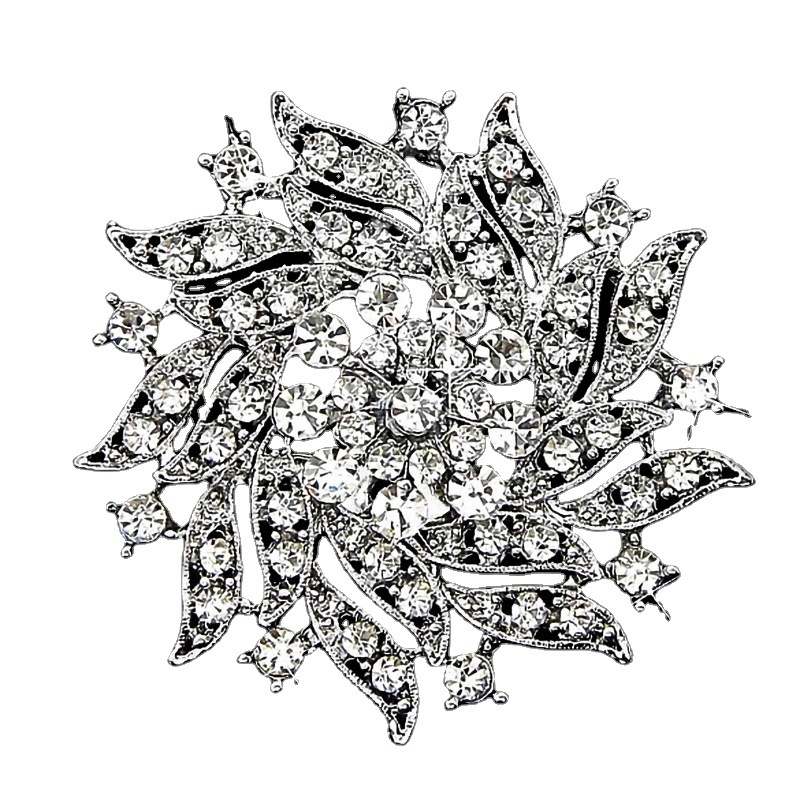 Брошка от сплав със снежинка и цвете от кристали — електроплатиран дизайн, подходящ за шал и корсаж