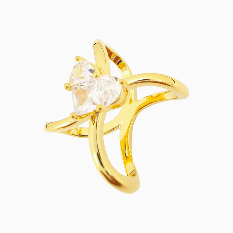 Réz alapanyagú sálkapocs cirkóniával, szív alakú, elektroplatinált felület, női kiegészítő japán-koreai stílusban