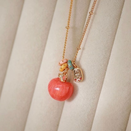 Колие с ябълкова форма и емайлов ефект, температурно променящ се, верижка с мъниста, подвес от меден сплав с 18K златно покритие, електроплакиране, стил фея, есен 2025