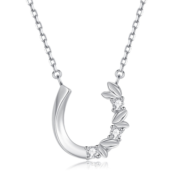 Colier din argint 925, formă potcoavă în U, motiv frunză de măslin, lanț clavicular, 41–50 cm