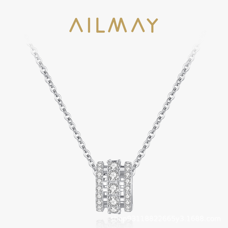 Ailmay 925 ezüst medálos nyaklánc — geometriai stílus, micro gyémánt dísz, 925-ös tisztaság