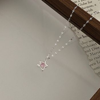 Ogrlica od srebra 925 s geometrijskim dizajnom i privjeskom u obliku morske zvijezde, lip chain dizajn, elektroplatirani završni sloj, težina oko 1,88 g, korejski stil