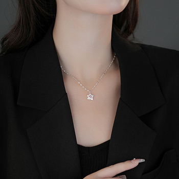Ogrlica od srebra 925 s geometrijskim dizajnom i privjeskom u obliku morske zvijezde, lip chain dizajn, elektroplatirani završni sloj, težina oko 1,88 g, korejski stil