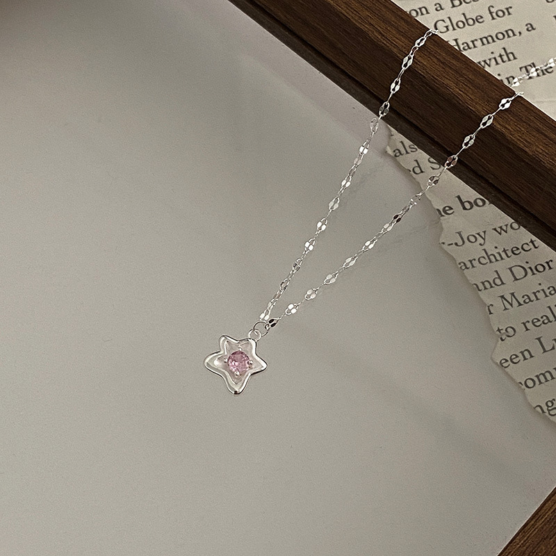 Ogrlica od srebra 925 s geometrijskim dizajnom i privjeskom u obliku morske zvijezde, lip chain dizajn, elektroplatirani završni sloj, težina oko 1,88 g, korejski stil