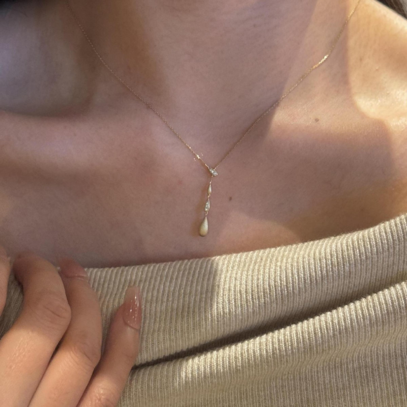 S925 ezüst nyaklánc, csepp alakú medállal, gyémántos díszítés, több rétegű lánc, 41–50 cm