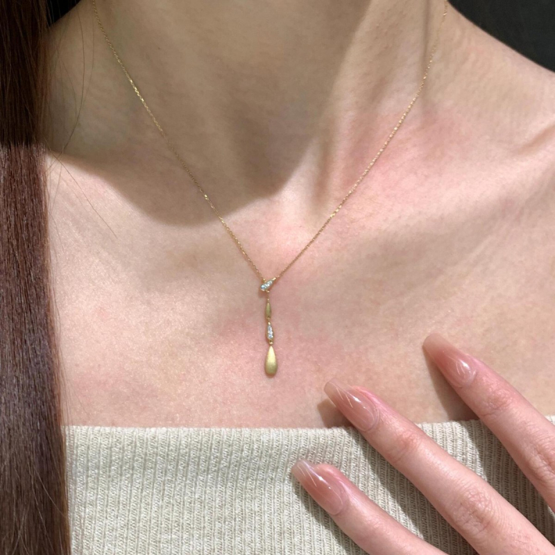 S925 ezüst nyaklánc, csepp alakú medállal, gyémántos díszítés, több rétegű lánc, 41–50 cm