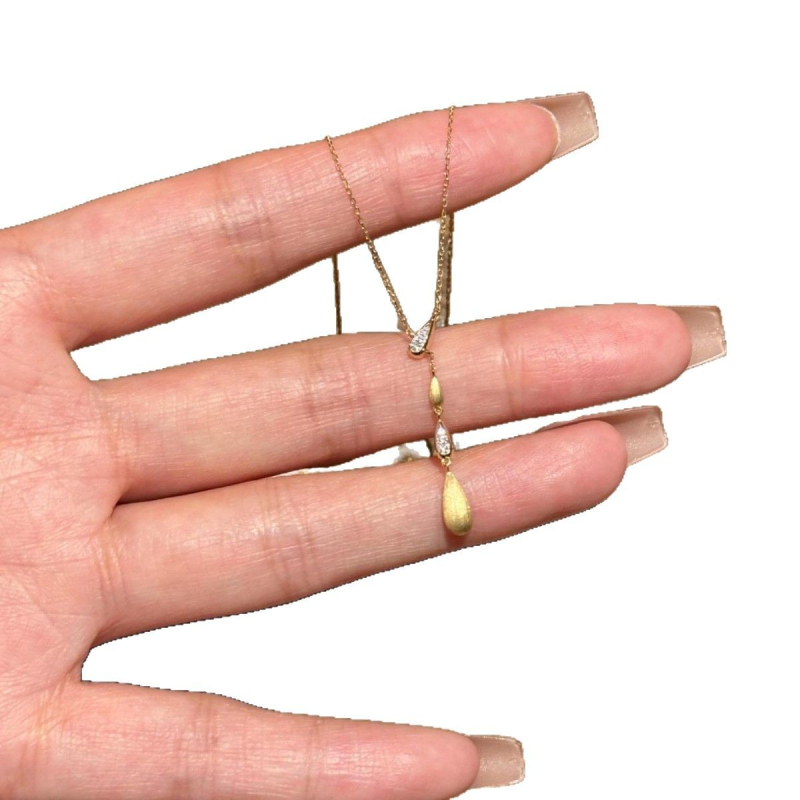 S925 ezüst nyaklánc, csepp alakú medállal, gyémántos díszítés, több rétegű lánc, 41–50 cm