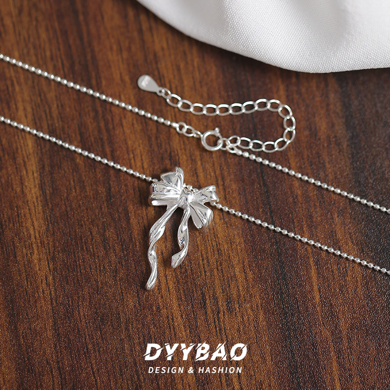 S925 Sterling ezüst nyaklánc masnival, geometriás golyó lánccal, nőknek, koreai stílus, kb. 5,16 g, 2023 ősz