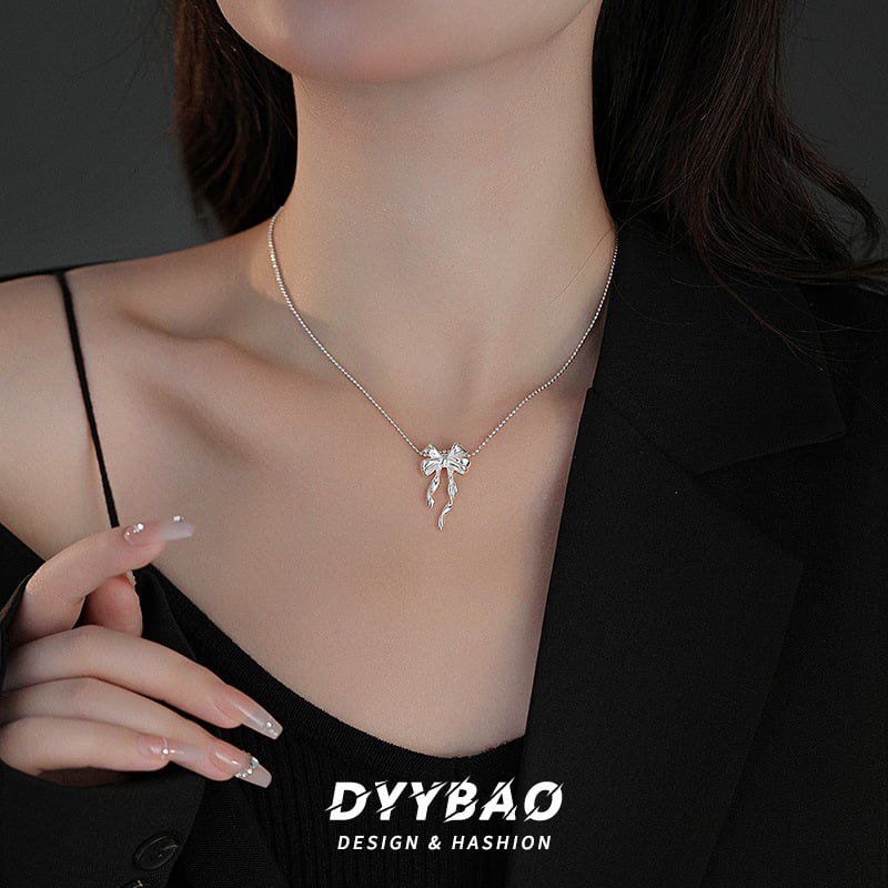 S925 Sterling ezüst nyaklánc masnival, geometriás golyó lánccal, nőknek, koreai stílus, kb. 5,16 g, 2023 ősz