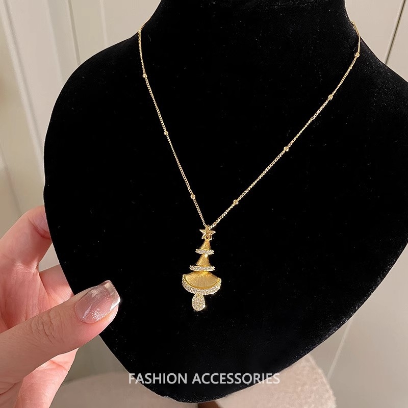 Réz csillag nyaklánc gyöngyös lánccal, karácsonyi stílus, elektroplatázás