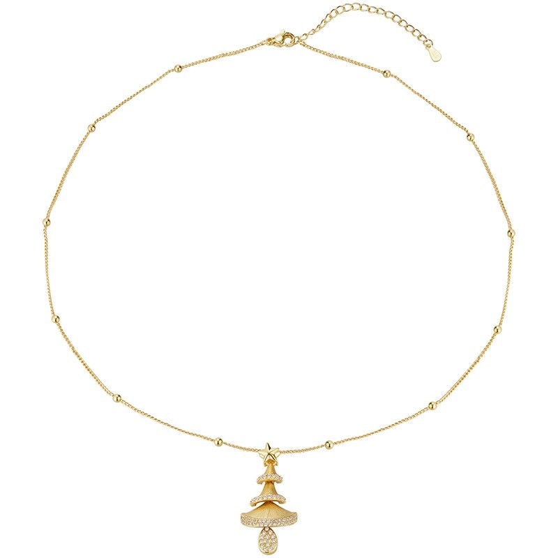 Réz csillag nyaklánc gyöngyös lánccal, karácsonyi stílus, elektroplatázás