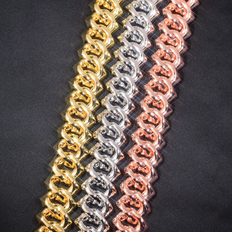 Réz nyaklánc cirkónium kövekkel, kubán lánccal, geometriai dizájn, hip-hop stílus, uniszex