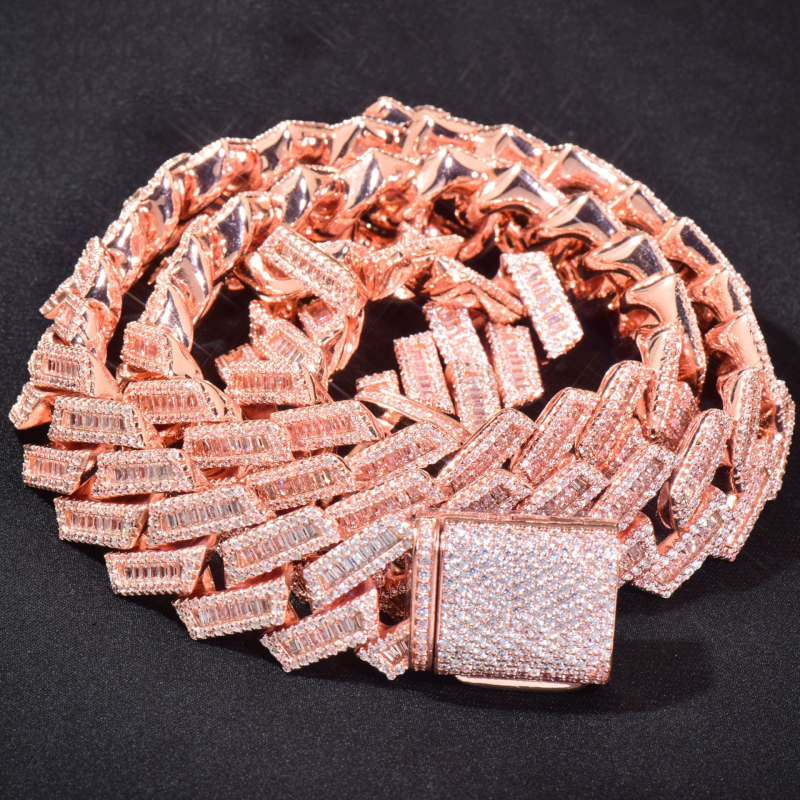 Réz nyaklánc cirkónium kövekkel, kubán lánccal, geometriai dizájn, hip-hop stílus, uniszex