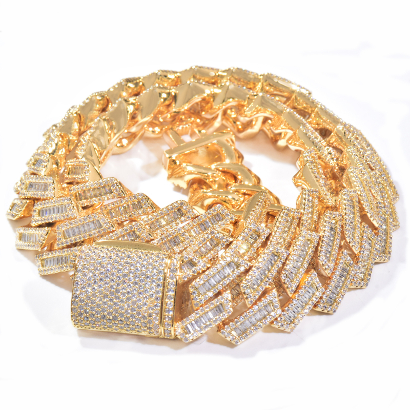 Réz nyaklánc cirkónium kövekkel, kubán lánccal, geometriai dizájn, hip-hop stílus, uniszex