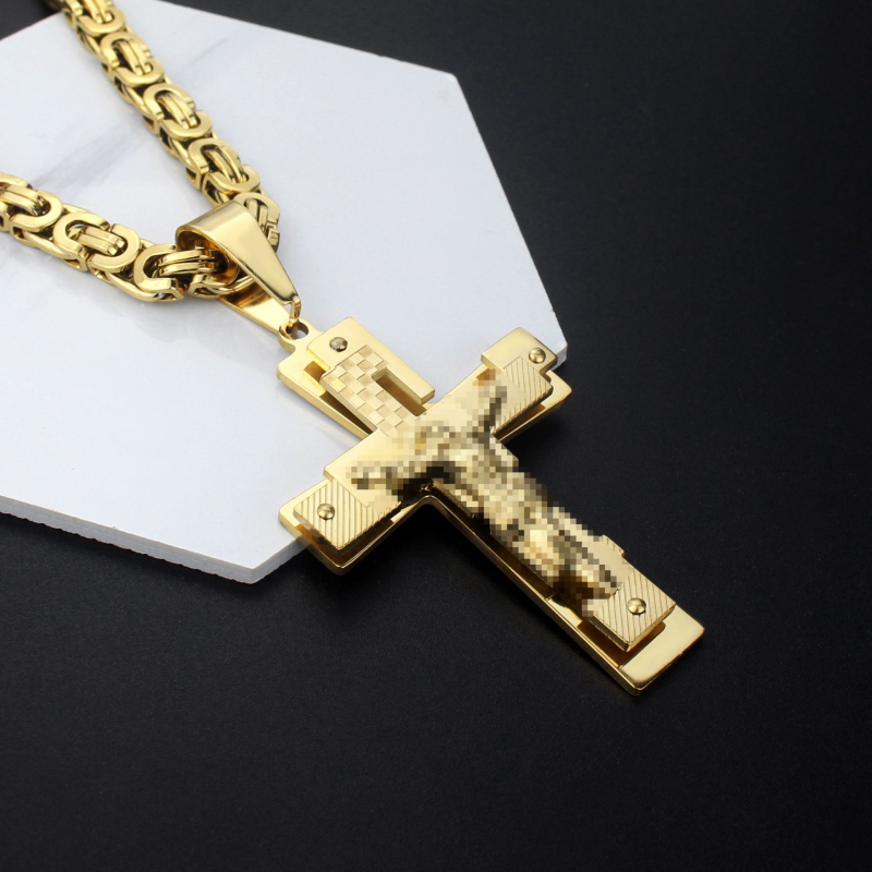 Titánacél keresztmedálos nyaklánc, geometrikus, eredeti dizájn