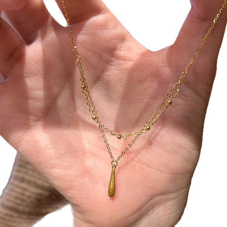 Rézből készült nyaklánc csepp alakú medállal, golyós lánccal, elektroplattolt, vintage dizájn