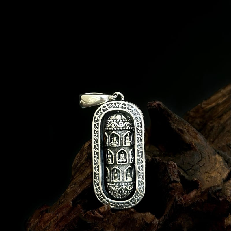 Privjesak Buddhe od srebra S925, vintage tibetanski stil, jedinstveni nakit za lančić