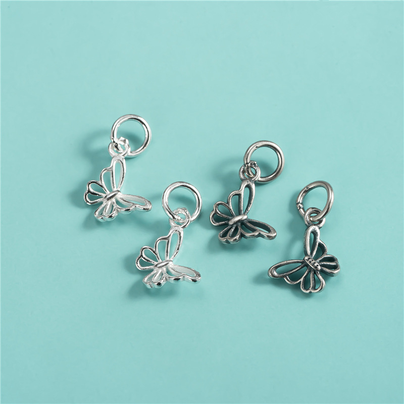 Μενταγιόν πεταλούδας από 925 ασήμι για DIY βραχιόλι – απλή ασημένια επιφάνεια με κρύσταλλα και μαργαριάρια