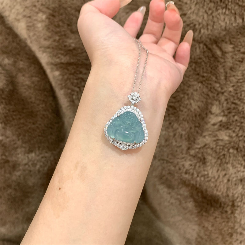 Maitreya Buddha mosolygó medálos nyaklánc nőknek – réz, elektroplating bevonat, keresztlánc, geometriai stílus