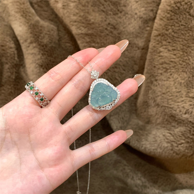 Maitreya Buddha mosolygó medálos nyaklánc nőknek – réz, elektroplating bevonat, keresztlánc, geometriai stílus