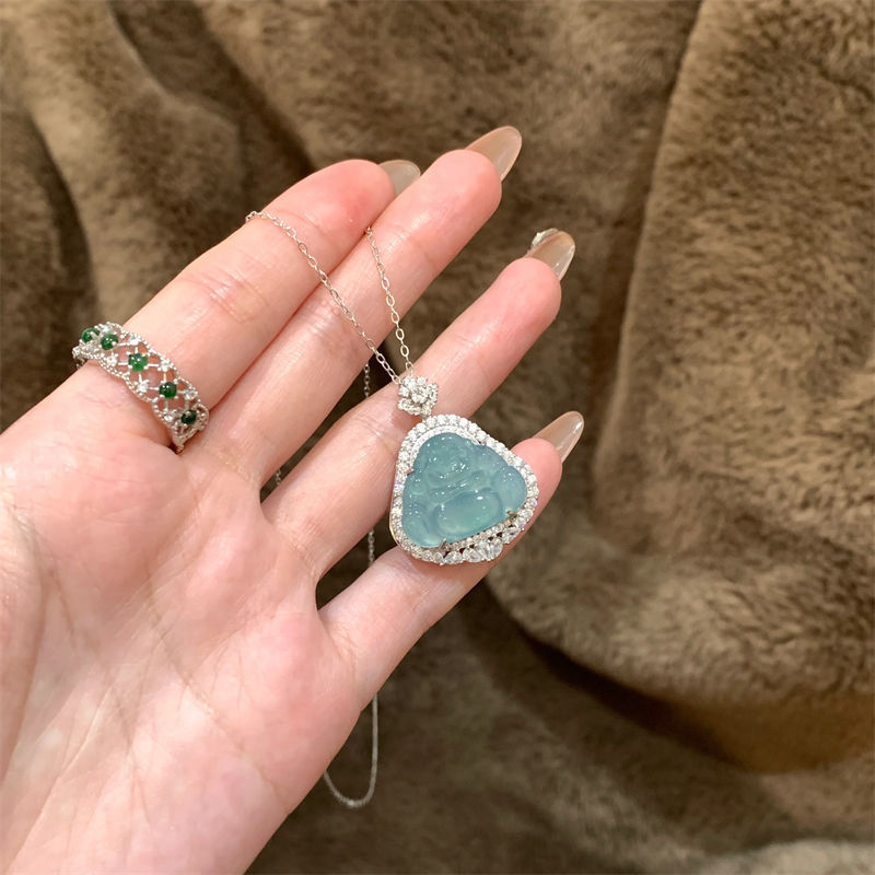 Maitreya Buddha mosolygó medálos nyaklánc nőknek – réz, elektroplating bevonat, keresztlánc, geometriai stílus