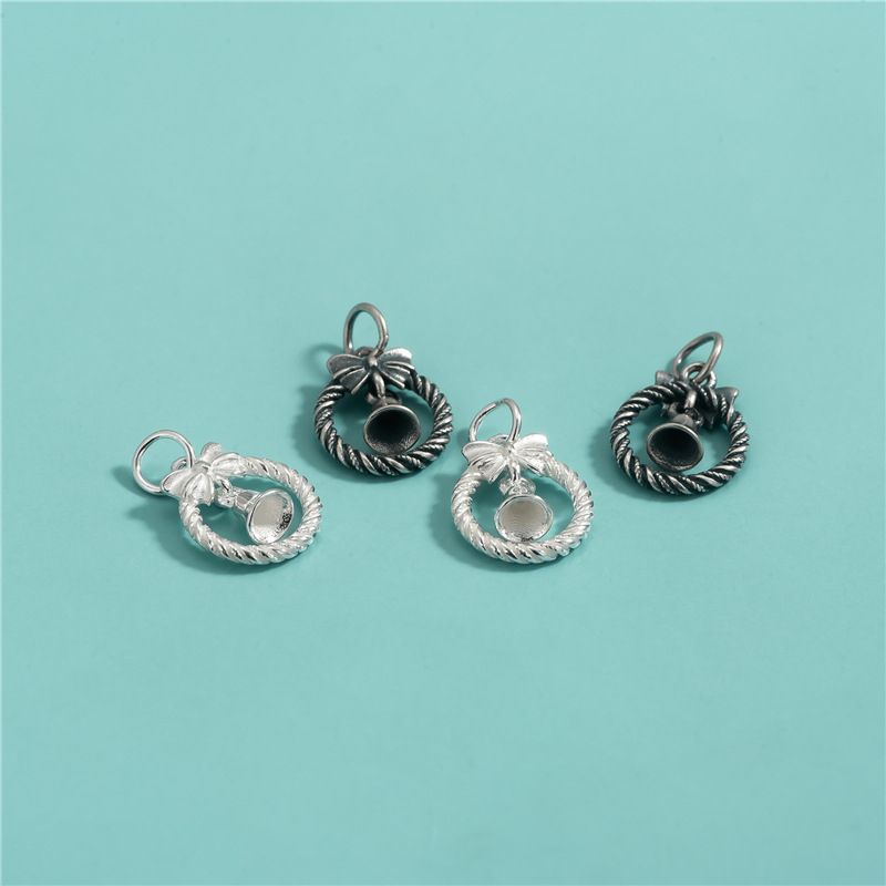 Μεταλλικό κρεμαστό φιόγγος-καμπάνα από ασήμι S925, για DIY βραχιόλι/κολιέ, Ταϊλανδικό ασήμι με γυαλιστερή υφή, Χειμερινή έκδοση 2024