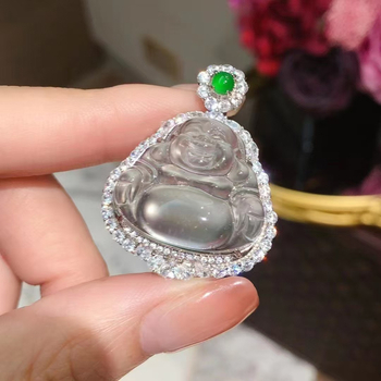 Ogrlica s Buddha privjeskom od 925 sterling srebra, jade ugradnja, svijetao luksuzni stil