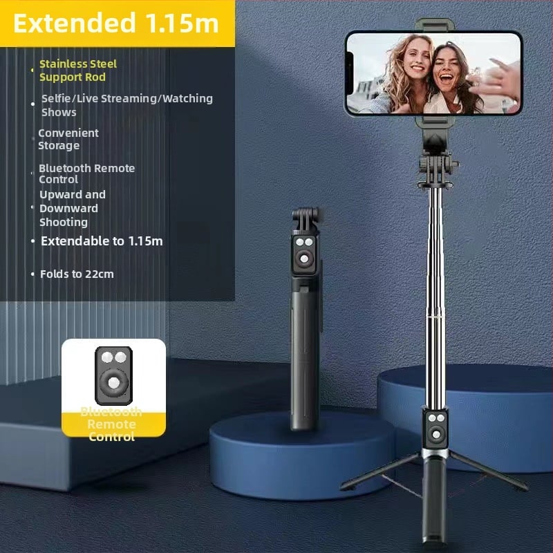 Kinyújtható selfie pálca tripod okostelefonokhoz, rozsdamentes acélból, univerzális kompatibilitás élő közvetítéshez