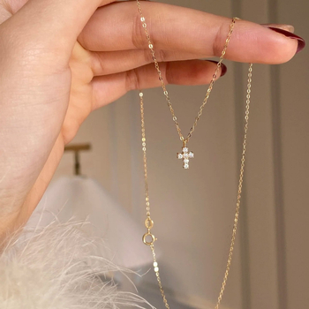 Colier din argint 925 cu cruce și zircon, design nișă, zircon încrustat, greutate 1,6 g