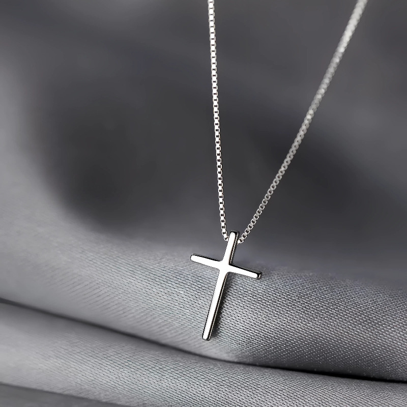 Unisex ogrlica s križnim privjeskom od srebra 925, pozlaćeno 14K, kutijasti lanac, Seiko obrada, geometrijski dizajn
