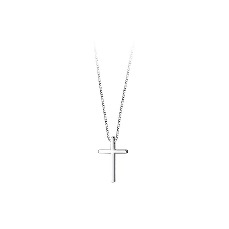 Unisex ogrlica s križnim privjeskom od srebra 925, pozlaćeno 14K, kutijasti lanac, Seiko obrada, geometrijski dizajn
