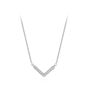 925 sudraba V-formas kulons ar pilniem diamantiem, minimālistisks stils, kakla līnijas ķēde