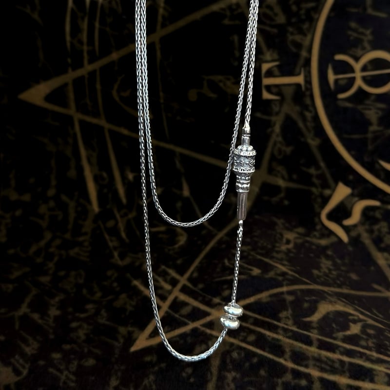 Ogrlica s šesteroznamenom mantrom, S925 srebro, lanac u stilu Chopard, duljina 71–80 cm, novi kineski stil