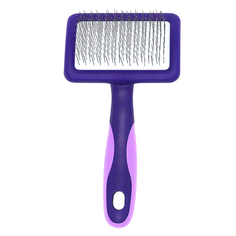 Deshedding tűs fésű kutyáknak és macskáknak, görbült felülettel, rozsdamentes acél tűk, műanyag fogantyú