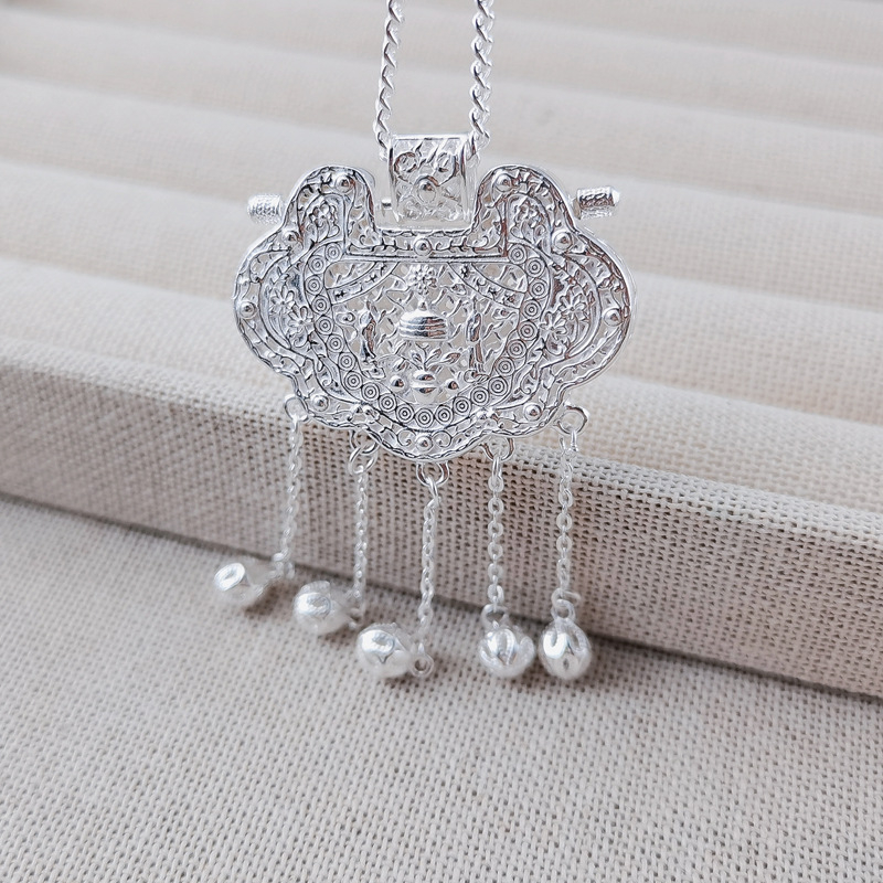 Ogrlica od Sterling srebra s privjeskom Zmaj i Feniks, bočna lanac, 16 g, Novi kineski stil