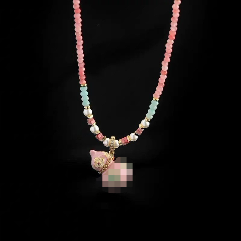 Geometrijski privjesak od bakrene legure s ogrlicom od umjetnih perla, ručna izrada, duljina 51–60 cm, kristalna kapljica s ahatskim akcentom