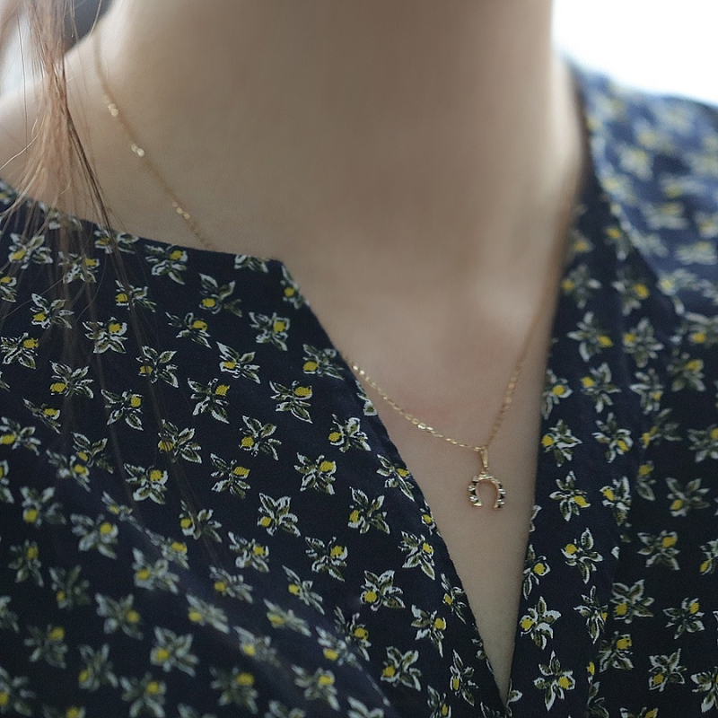 S925 srebro, 14K zlato-pozlata, privjesak u obliku potkove sa cirkonijima, japanski stil, ženski nakit