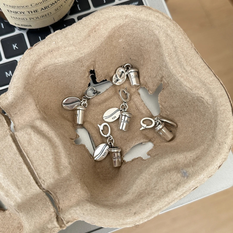 925 ezüst kávéscsésze és kávébab medállal nyaklánc, kézzel készített, golyó lánccal, többszörös rétegű, Ins stílus, nőknek