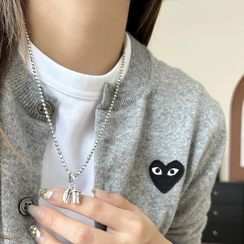 925 ezüst kávéscsésze és kávébab medállal nyaklánc, kézzel készített, golyó lánccal, többszörös rétegű, Ins stílus, nőknek